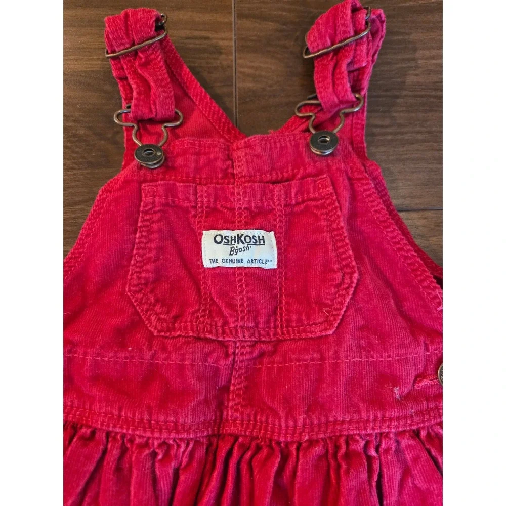 OshKosh‎ Bgosh Girls Red Corduroy Overall Jumper Dress Vestbak 12M